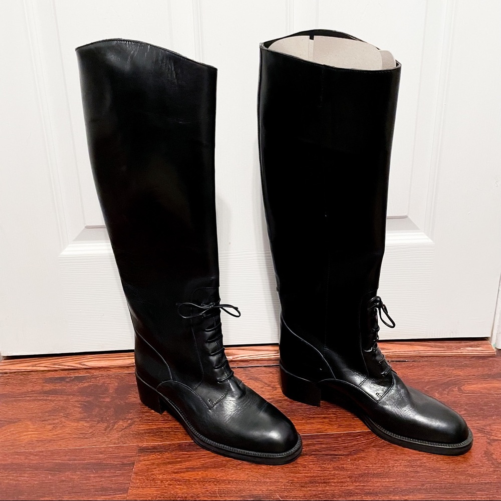 Joan & David Leather Riding Lace Up Boots